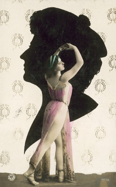 Girl with Striking, Exposed Legs, with Head in Silhouette Behind by French Photographer